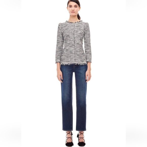 Rebecca Taylor Bouclé Tweed Top Fringe Hem Round Neck Heather Gray Blouse 6 - Picture 16 of 16